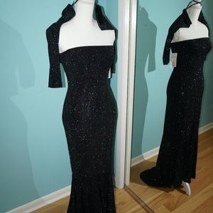 Carabella Halter Formal Sparkle Dress, Sleeve